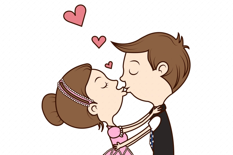 手绘矢量七夕情人节亲吻的情侣