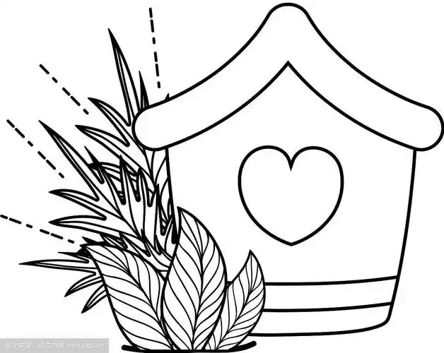 可爱的带叶子的木制鸟窝