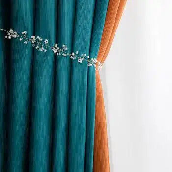 隔热隔音加厚全遮光窗帘卧室遮光家用客厅双开2021新款免打孔孔雀蓝马