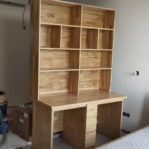 实木书桌带书架家用写字桌写字台橡胶