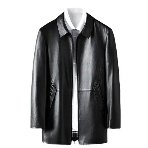 dafy品牌轻奢高端真皮皮衣男装外套牛皮大衣中青年男士中长款秋冬季