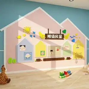 幼儿园教室背景墙墙布置图片