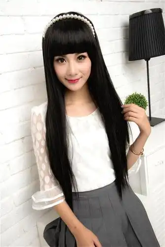 假发女长直发 齐刘海假发女整顶中长发假发套 jiafa 甜美修脸逼真