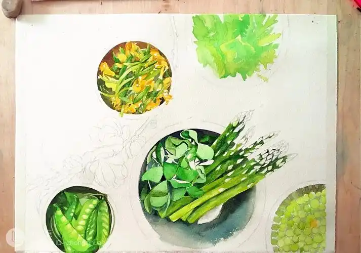 水彩 原创 三月春天 青菜 美食|纯艺术|绘画|钟子画水彩 - 原创作品