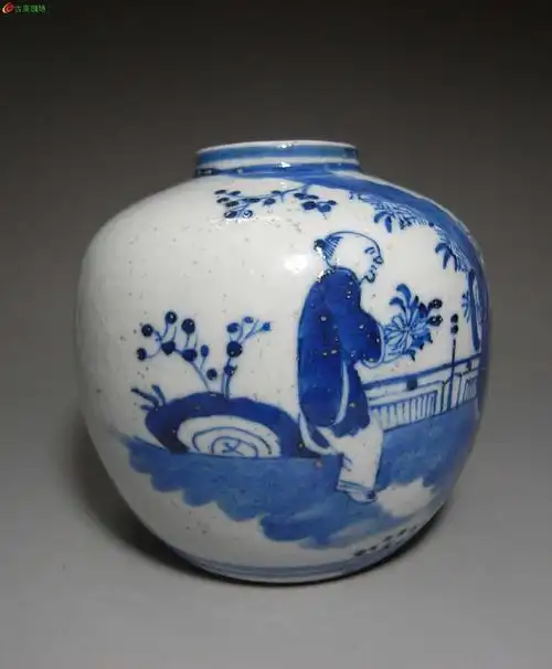 清代,青花人物罐