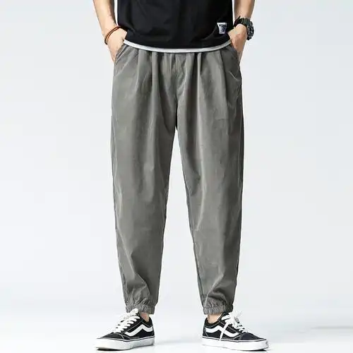 2021春秋新款中国风纯色束脚萝卜裤男士潮流宽松哈伦休闲小脚裤