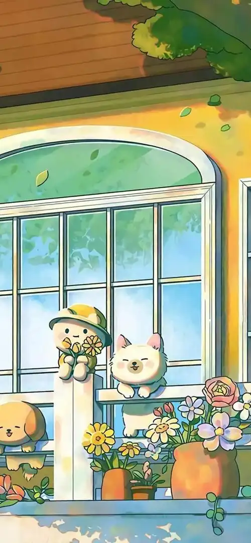 治愈系插画壁纸,小熊的惬意生活