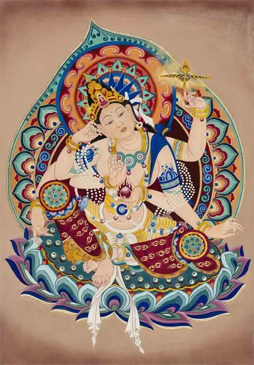 六臂观音 布本  160x110cm   岩彩四臂观音  绢本  100x76cm  工笔