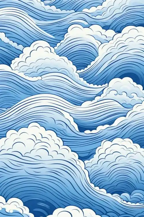 竖版中国风线条波浪浪花汹涌大海背景图插画