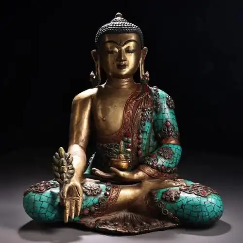 藏传纯铜药师佛,镶嵌宝石,彩绘描金,佛像开脸慈祥#空间美学 #艺术 #佛