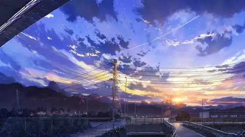 城市傍晚天空动漫卡通壁纸