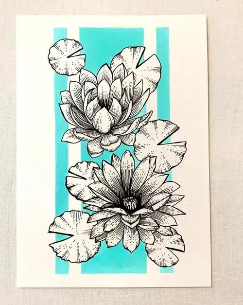 线描装饰画,黑白的线描花卉加一点明亮色彩,画面独特又好看!