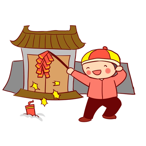 手绘春节放鞭炮的孩子插画