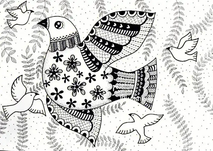 少儿黑白线描装饰画和平鸽