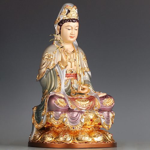 台湾珐琅贴金观音佛像供奉家用纯铜观音像观世音菩萨观音菩萨摆件