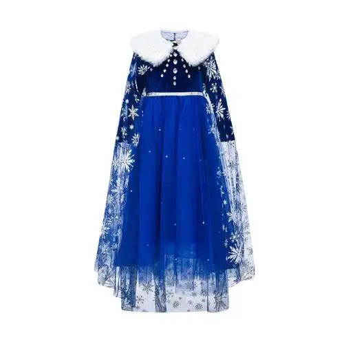 0成交150件冰雪奇缘爱莎新款白色长款童裙外贸艾莎带披肩女童礼服圣诞