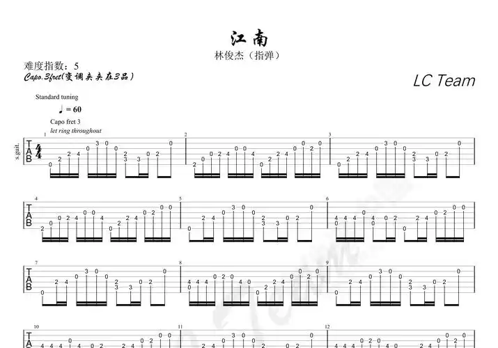 江南指弹简单版吉他谱林俊杰入门b71大调流行指弹谱