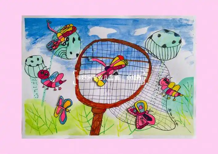 捉蜻蜓儿童画6岁孩子作品