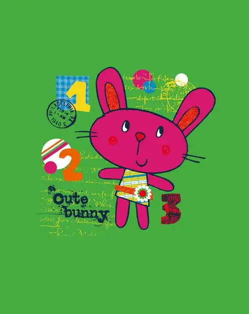 卡通动物印花素材 可爱的小兔平面广告素材免费下载(图片编号:7826775