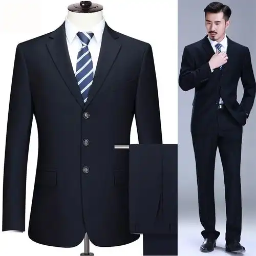 西服套装新款男士商务藏青宽松黑色西装职业团购上班免烫正装