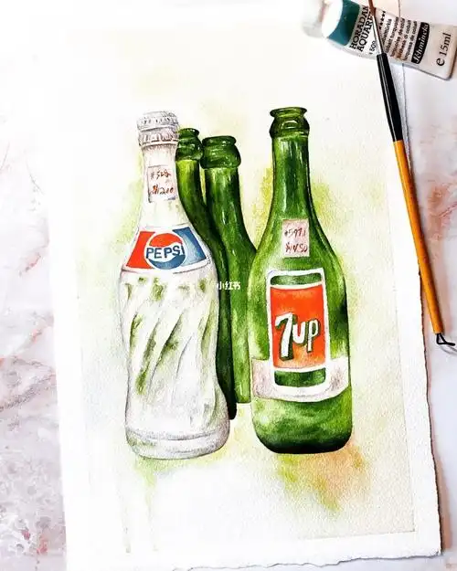 汽水瓶  #手绘玻璃瓶  #玻璃瓶  #水彩  #画画的日常  #寻找小红书