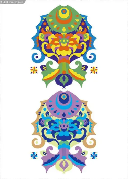 传统中国元素图案羊孔雀鸟