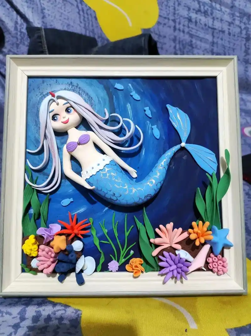 粘土浮雕 #手工diy 美人鱼 - 抖音