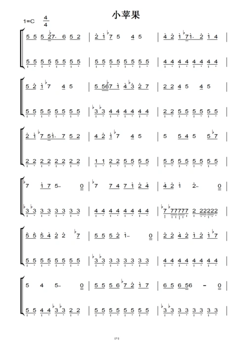 春晚 最炫 小苹果 钢琴双手简谱 钢琴谱 钢琴简谱_word文档在线阅读与