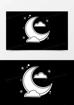 矢量白色描边卡通月亮元素