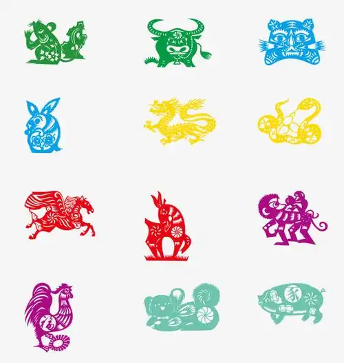 十二生肖剪纸矢量素材