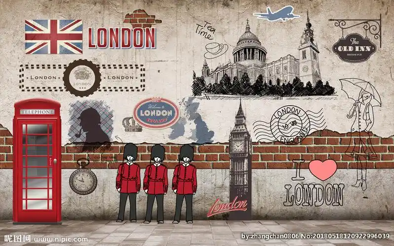 复古砖墙手绘英伦风背景图片