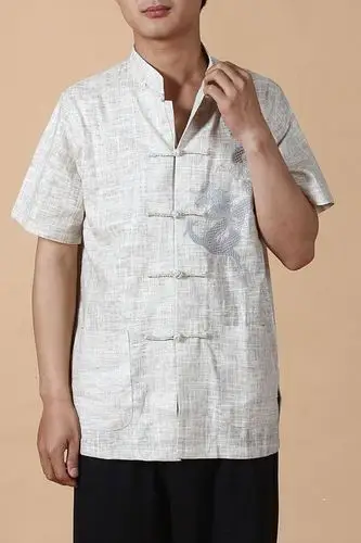 纯棉短袖男士唐装短袖上衣唐装男夏装民族服装男中国风衬衣图片大全