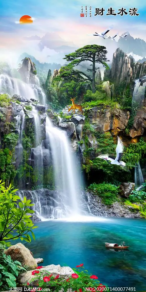 流水生财玄关装饰背景设计psd源文件