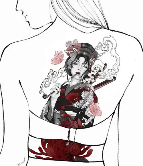 艺妓  #满背  #义乌纹身