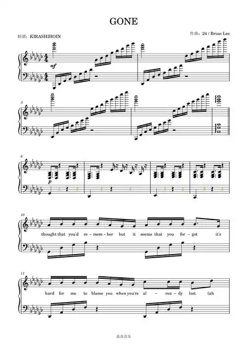 gone [原调] ros07钢琴谱-fanfare-虫虫钢琴