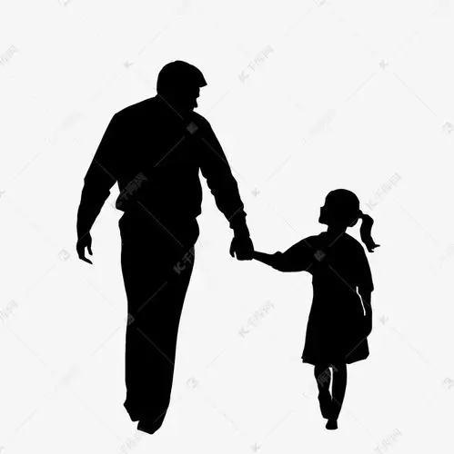 牵着自己的父亲剪影父亲节