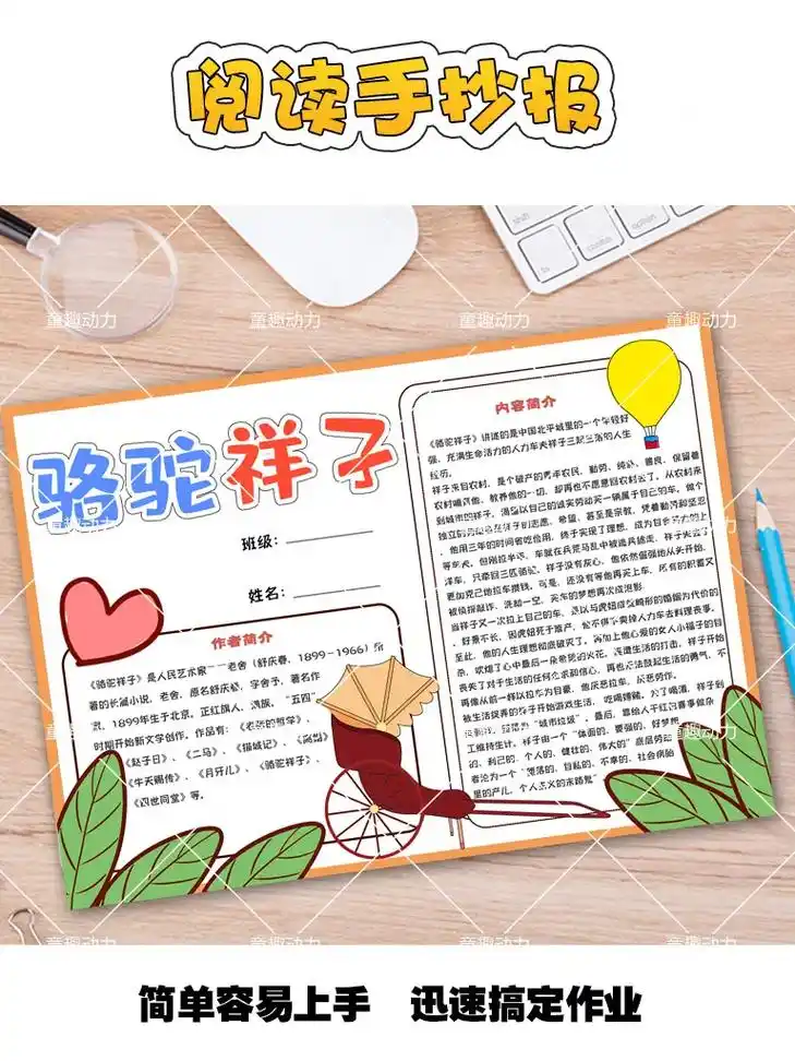 骆驼祥子手抄报 #骆驼祥子小报  - 抖音