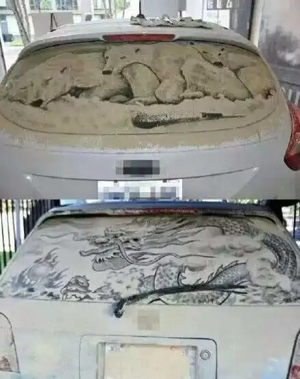 街头看到一女孩在车玻璃上画画,车主看后没骂,反而竖起大拇指!