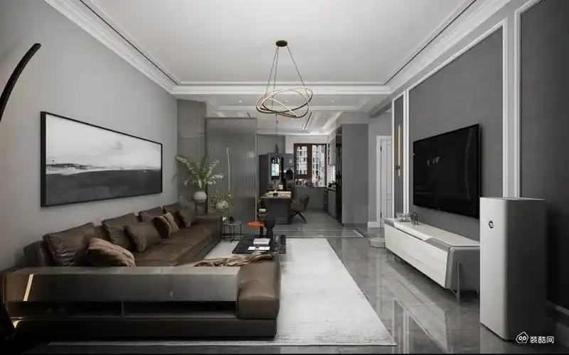 90平黑白灰现代轻奢_轻奢三室两厅两卫_装酷网装修效果图