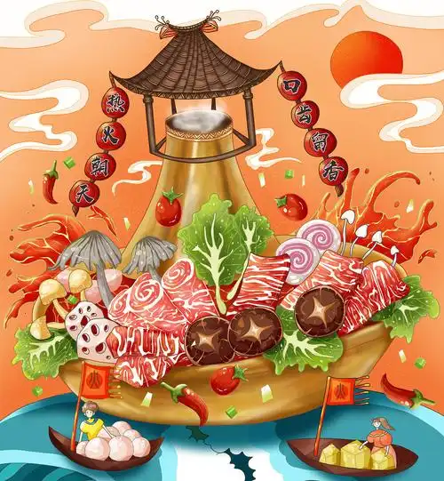 火锅国潮插画