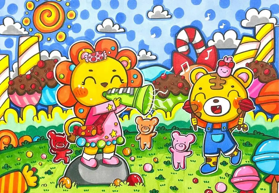 森林动物演唱会主题 儿童画 层次拉开 色彩鲜明 今天你画画了么～ 小