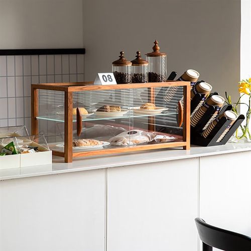 天府家逸yi jia hao tai tai实木玻璃展示柜黑胡桃樱桃木咖啡店面包