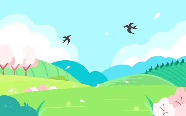 扁平春天花草插画卡通风景jpg素材扁平春天插画