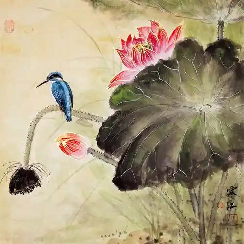 界画寒江---工笔画《荷花小鸟.04》(2023年第四版)_花鸟_莫共花_魏王