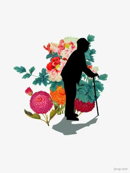 老人剪影png素材透明免抠图片-节日元素