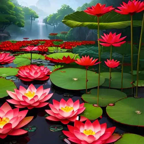 大红荷花头像图片