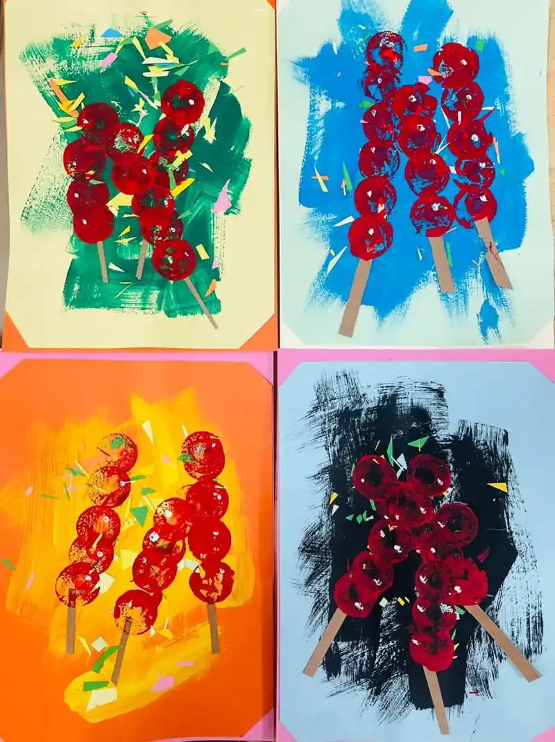 小中班创意美术冰糖葫芦新年环创