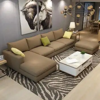 臻享家 北欧客厅羽绒布艺沙发组合现代小户型3人乳胶转角沙发 浅棕色