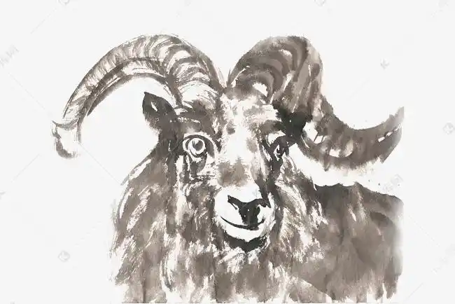 羊的头部水墨画png免抠素材