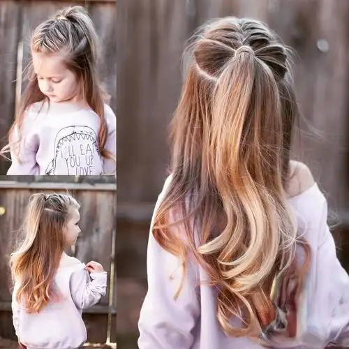 女儿编发儿童流行编发盘发编发半扎发公主头,非常像小仙女,长发的女孩